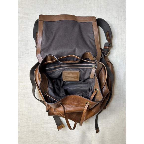 Coach Bleecker Leather Drawstring Classic Heirloom Backpack Fawn Dark Saddle - Picture 7 of 15